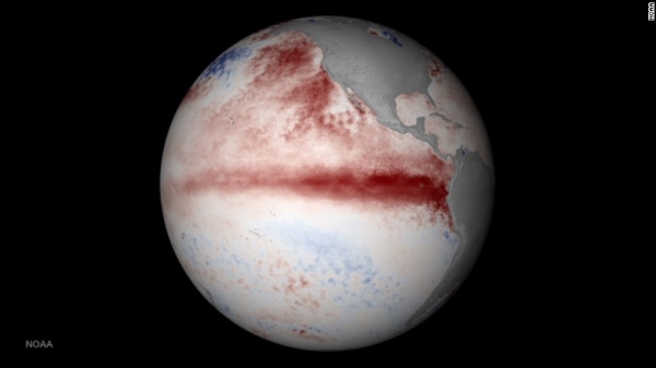 Xin xem giải màu đỏ trong hình chụp từ Vệ tinh chỉ ra vùng nước biển nóng hơn bình thường.