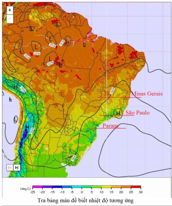Bản đồ nhiệt độ hiện nay của Brazil