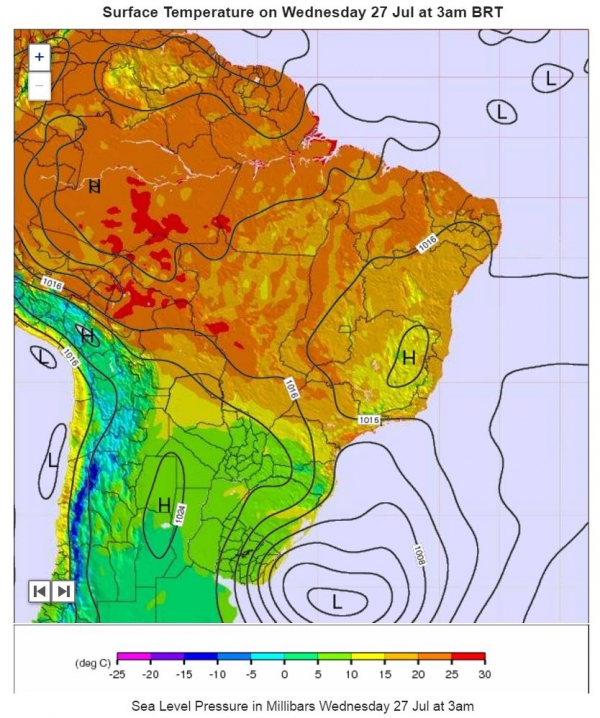 Dự báo thời tiết Brazil vào ngày 27/07/2016 - Đã không còn đe dọa thời tiết lạnh